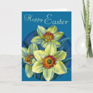 Daffodils "Happy Easter" yellow and blue card