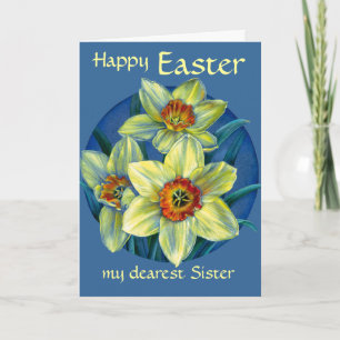 Daffodils "Happy Easter" yellow & blue Sister card