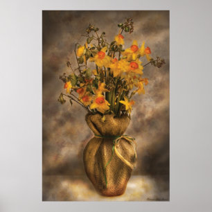 Daffodils in a Burlap Vase Poster