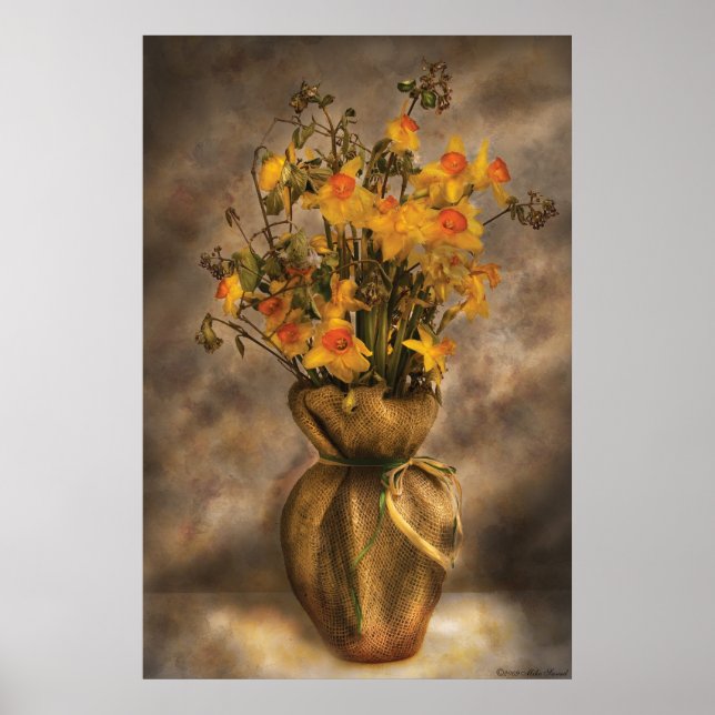 Daffodils in a Burlap Vase Poster (Front)