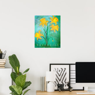 Daffodils in Spring. Acrylic and Digital Painting Poster