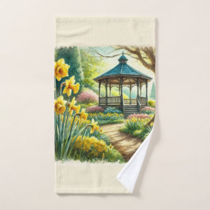 Daffodils in Spring  Watercolor Hand Towel