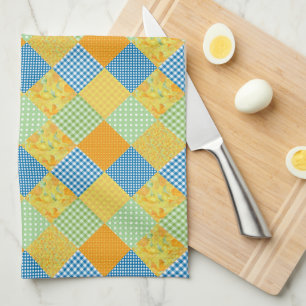 Daffodils Kitchen Towel, Country Faux-Patchwork Towel