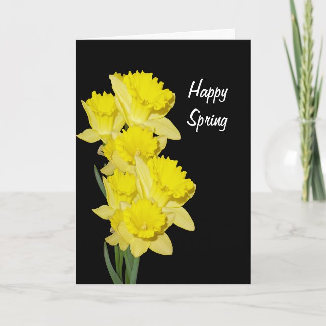 Daffodils on black blank thank you note card (Front)