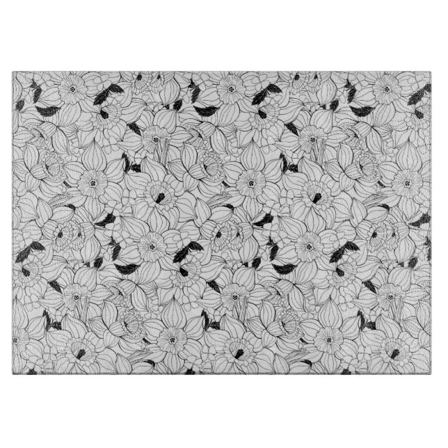 Daffodils spring floral pattern cutting board (Front)