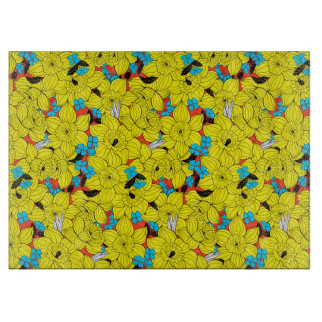 Daffodils spring floral pattern cutting board (Front)