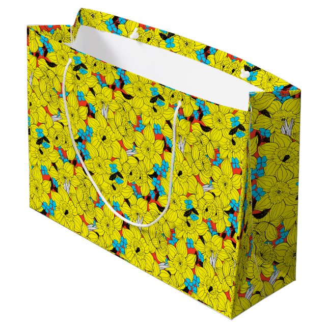 Daffodils spring floral pattern large gift bag (Back Angled)