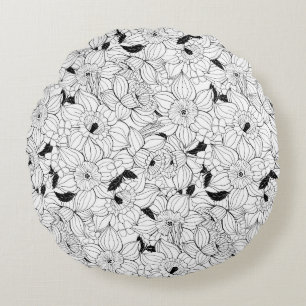 Daffodils spring floral pattern round pillow