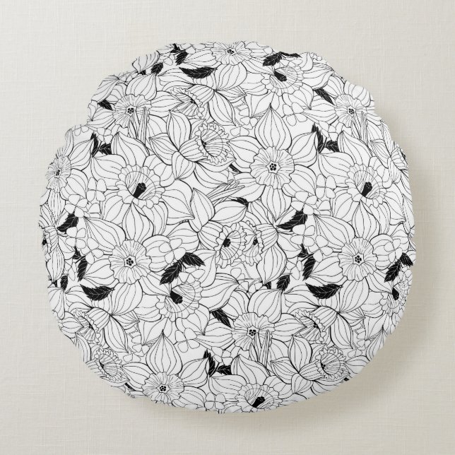 Daffodils spring floral pattern round pillow (Front)