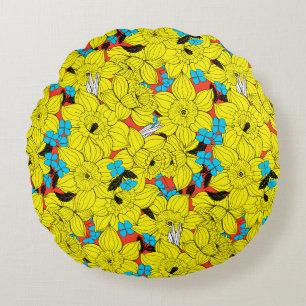 Daffodils spring floral pattern round pillow