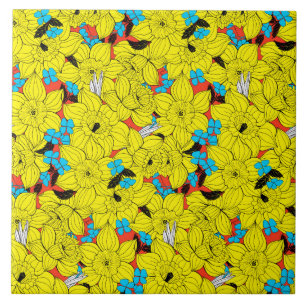 Daffodils spring floral pattern tile