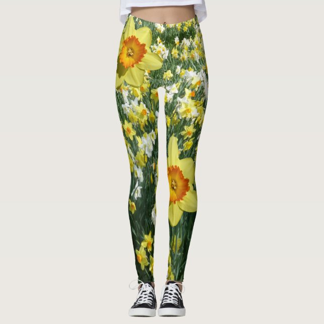 Daffodils Spring Flowers Yellow Orange Legging (Front)