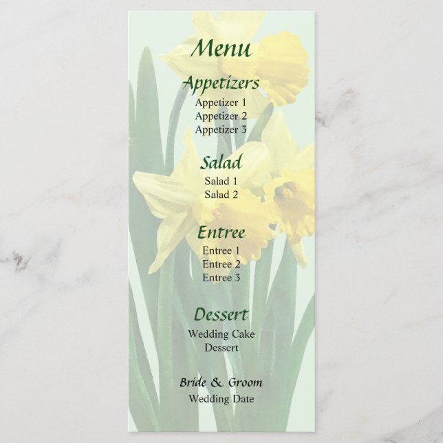Daffodils Tall and Short Wedding Menu (Front)
