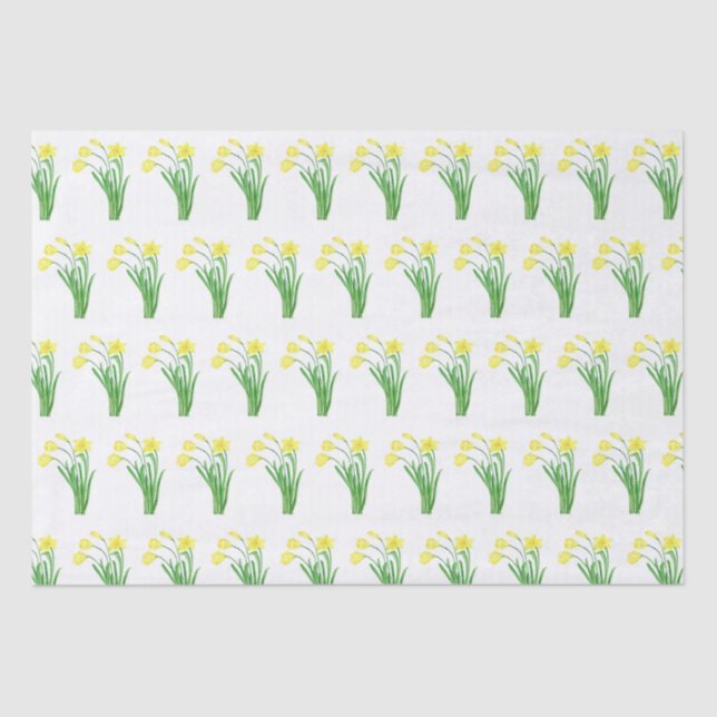 Daffodils Watercolor Yellow Floral Spring Pretty Tissue Paper (Front)
