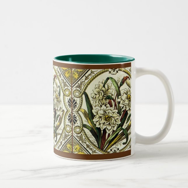 Daffodique Antique Floral Faux Tile Café Mug (Droit)
