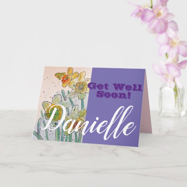 Daffodique Fleur Se Bien Bientôt Femme Carte Nom (Orchidée)