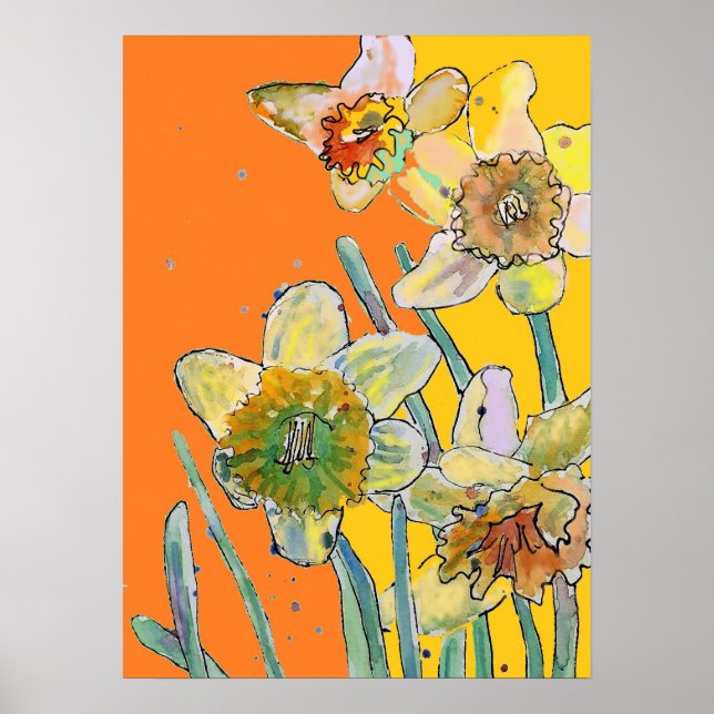 Daffodique Jaune Orange Poster du Jardin (Devant)
