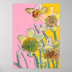 Daffodique Poster Jardin rose Jaune