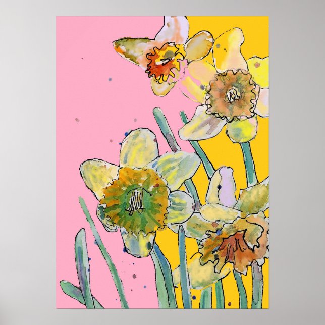 Daffodique Poster Jardin rose Jaune (Devant)