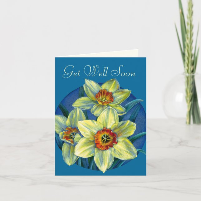 Daffodiques art obtenir bien jaune et bleu carte (Devant)