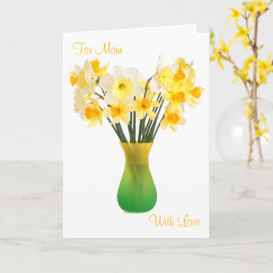 Daffodiques dans une carte de voeux Vase