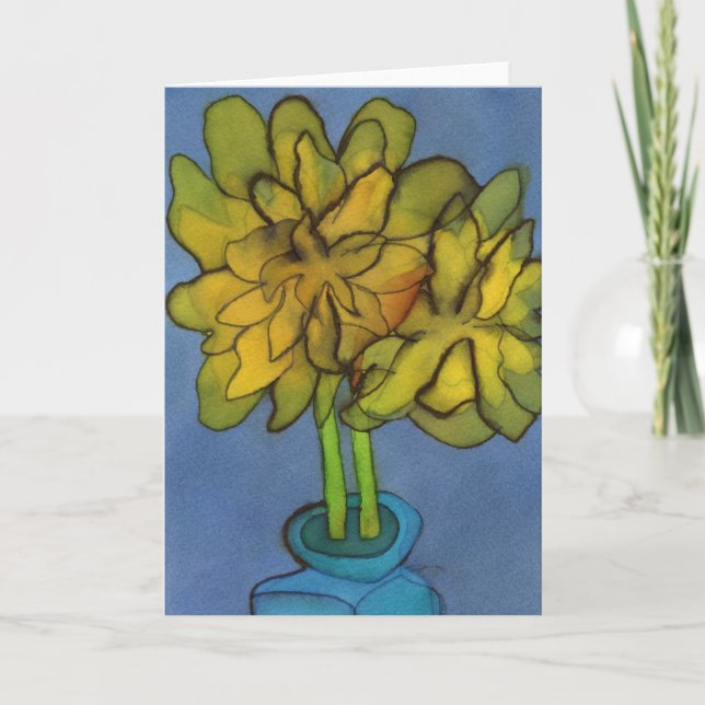Daffodiques dans une carte de voeux Vase Bleu (Devant)
