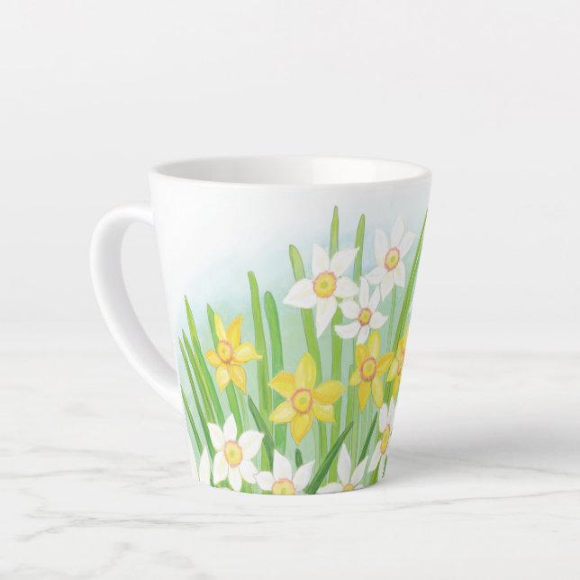 Daffodiques de printemps Petite Mug en latte (Angle gauche)