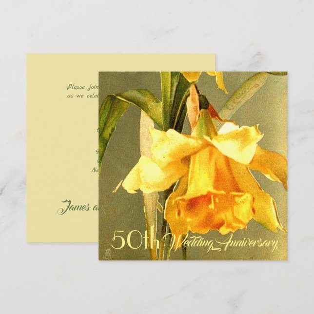 Daffodiques Faire-part de mariage doré (Devant / Derrière)