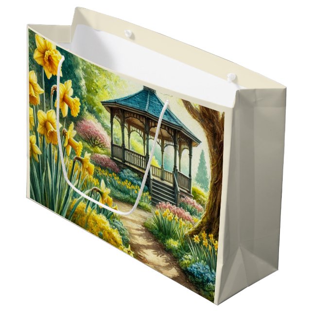 Daffodiques jaunes et sac cadeau floral Gazebo (Devant Angle)