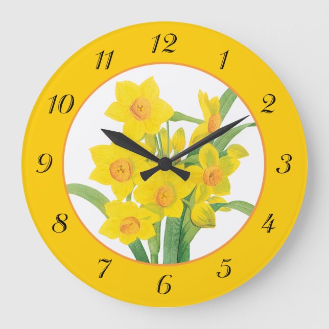 Daffodiques jaunes sur Orange Floral Horloge mural (Recto)