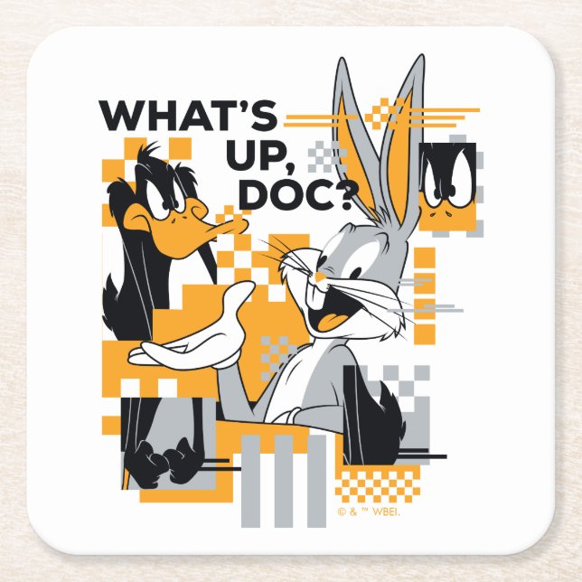 DAFFY DUCK™ & BUGS BUNNY™ Glitch Square Paper Coaster (Front)