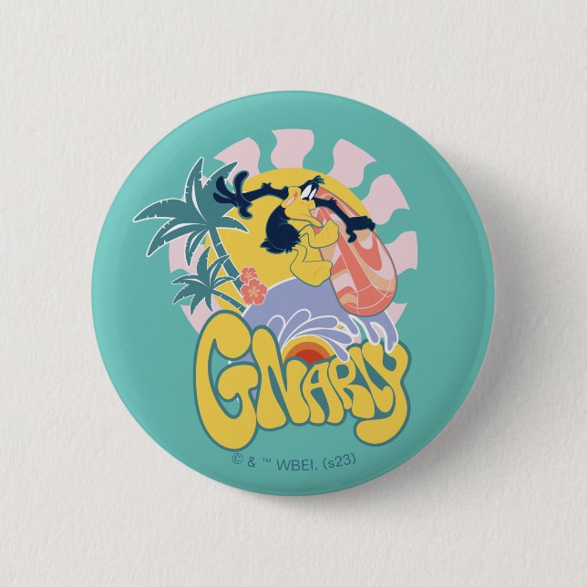 DAFFY DUCK™ Surfing - Gnarly 2 Inch Round Button (Front)