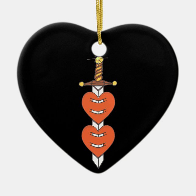 Dagger and Hearts Classic Knife Tattoo Design Ceramic Ornament (Front)