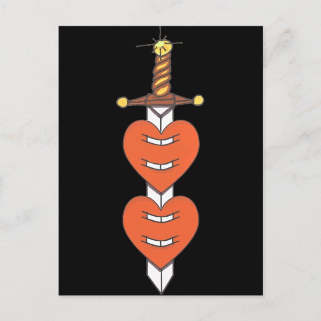 Dagger and Hearts Classic Knife Tattoo Design Postcard (Front)
