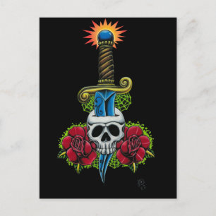 Dagger, Skull, and Roses Postcard