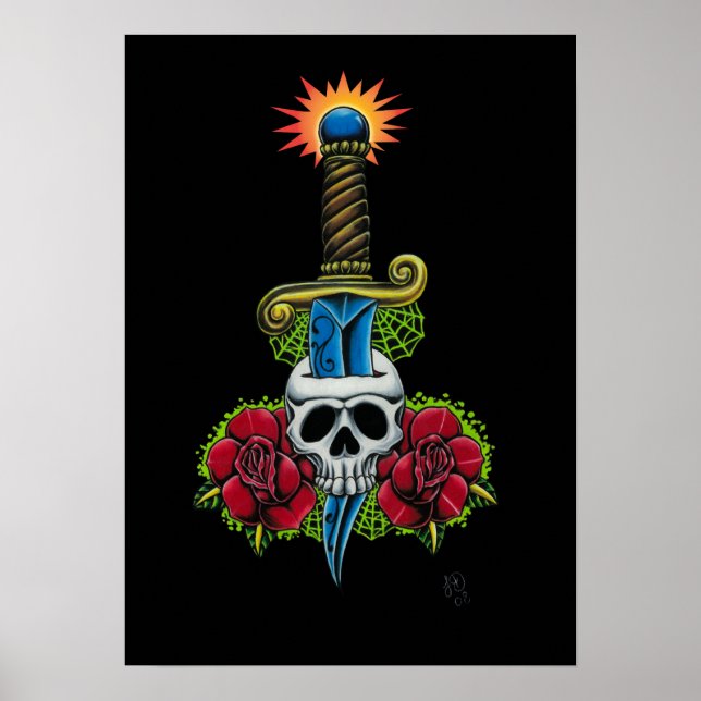 Dagger, Skull, and Roses Print (Front)