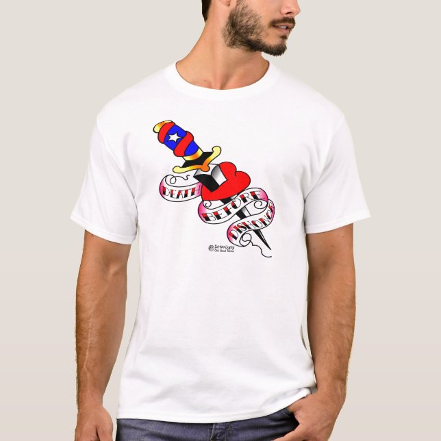 Dagger Thru Heart Death Before Dishonour Tattoo T-Shirt (Front)