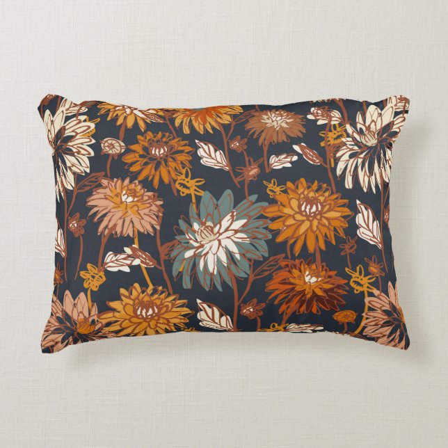Dahlia and chrysanthemums bold seamless pattern, a accent pillow (Front)