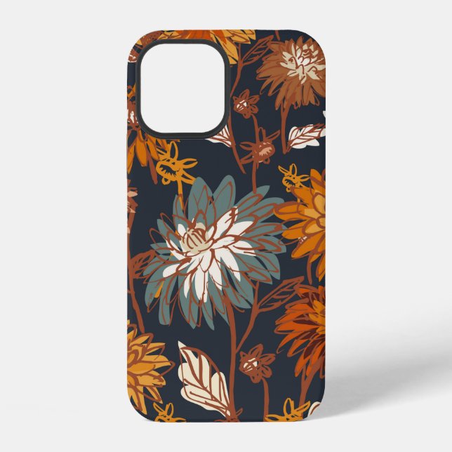 Dahlia and chrysanthemums bold seamless pattern, a iPhone case (Back)