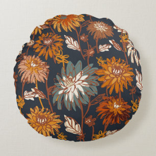 Dahlia and chrysanthemums bold seamless pattern, a round pillow