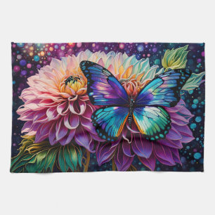 Dahlia And Iridescent Butterfly Kitchen Towel