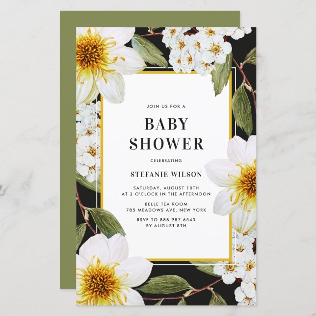 Dahlia and Spirea Botanical Baby Shower Invitation (Front/Back)