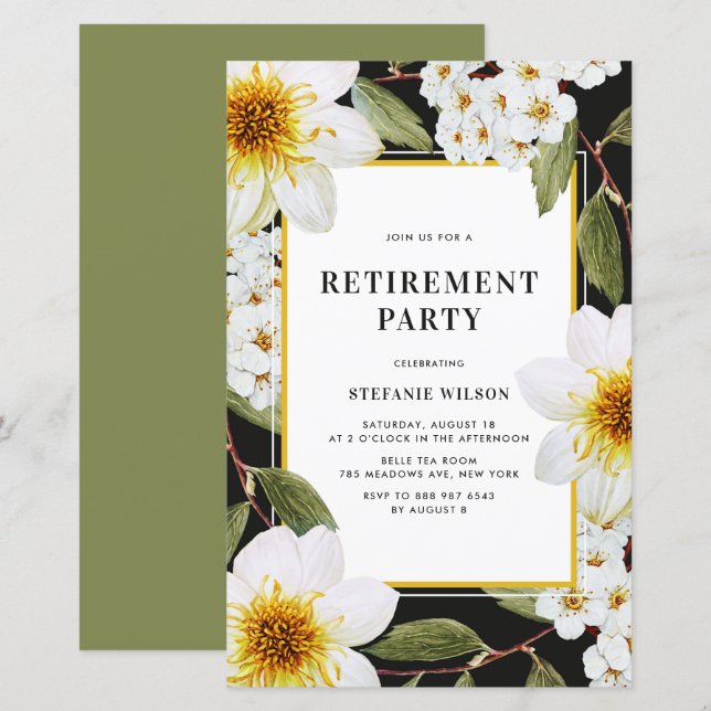 Dahlia and Spirea Botanical Retirement Invitation (Front/Back)