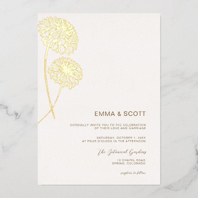 Dahlia Art Sketch Gold Modern Fall Wedding Gold (Front)