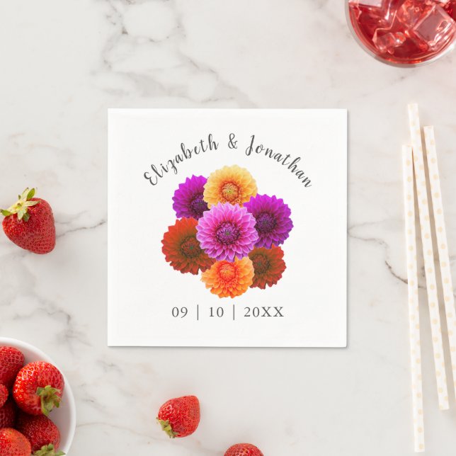 Dahlia Autumn Floral Wedding Napkin (Insitu)