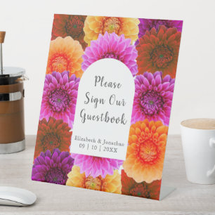 Dahlia Autumn Floral Wedding Pedestal Sign