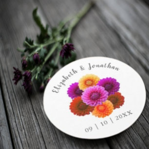 Dahlia Autumn Floral Wedding Round Paper Coaster