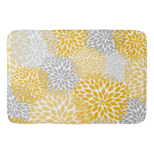 Dahlia Bouquet - mustard yellow grey floral Bath Mat