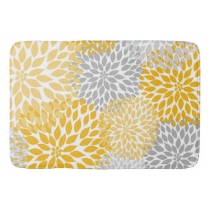 Dahlia Bouquet - mustard yellow grey floral Bath Mat