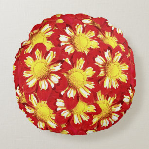 Dahlia bouquet - red and white with yellow round pillow